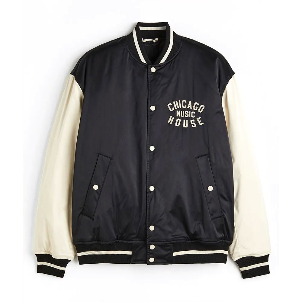 Chicago House Music Baseball Black & White Satin Vintage Jacket