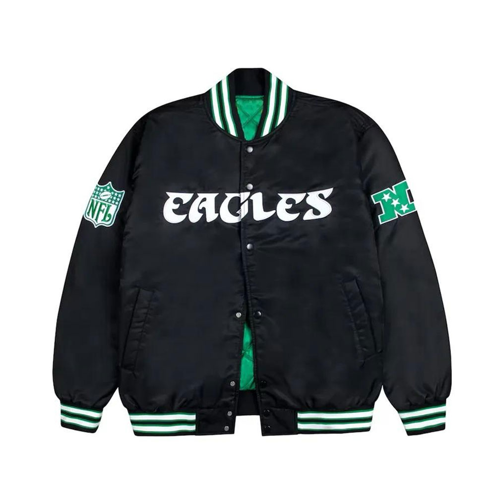 Philadelphia Eagles GOLF WANG Satin Full-Snap Bomber Varsity Jacket