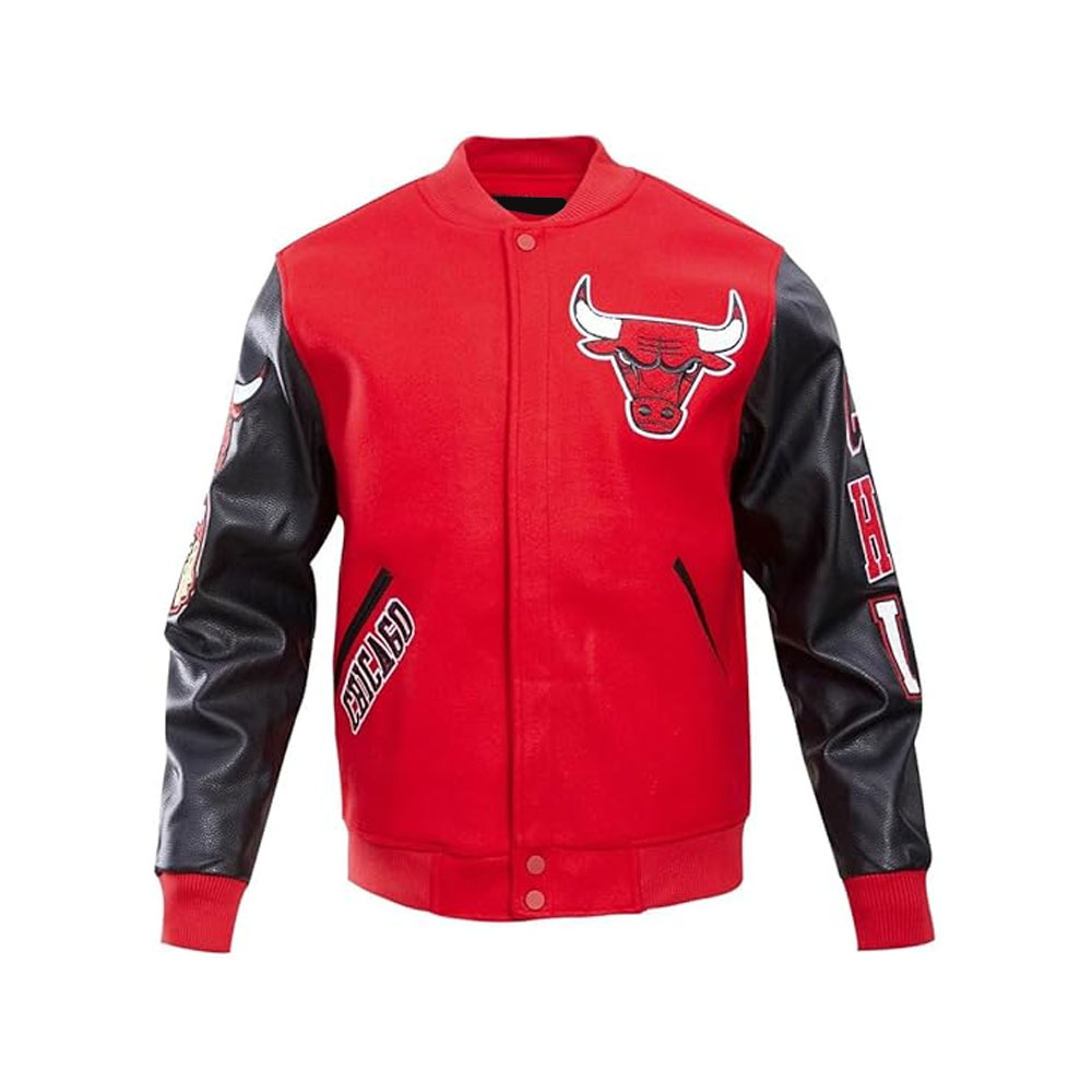Houston Texans Red and Black Varsity Wool with Leather Sleeves Jacket