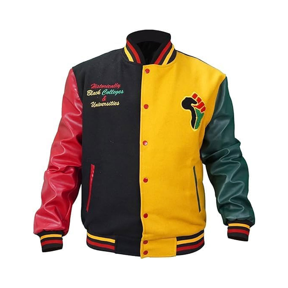 Hustle Man Tri Color Varsity Wool with Leather Sleeves Jacket