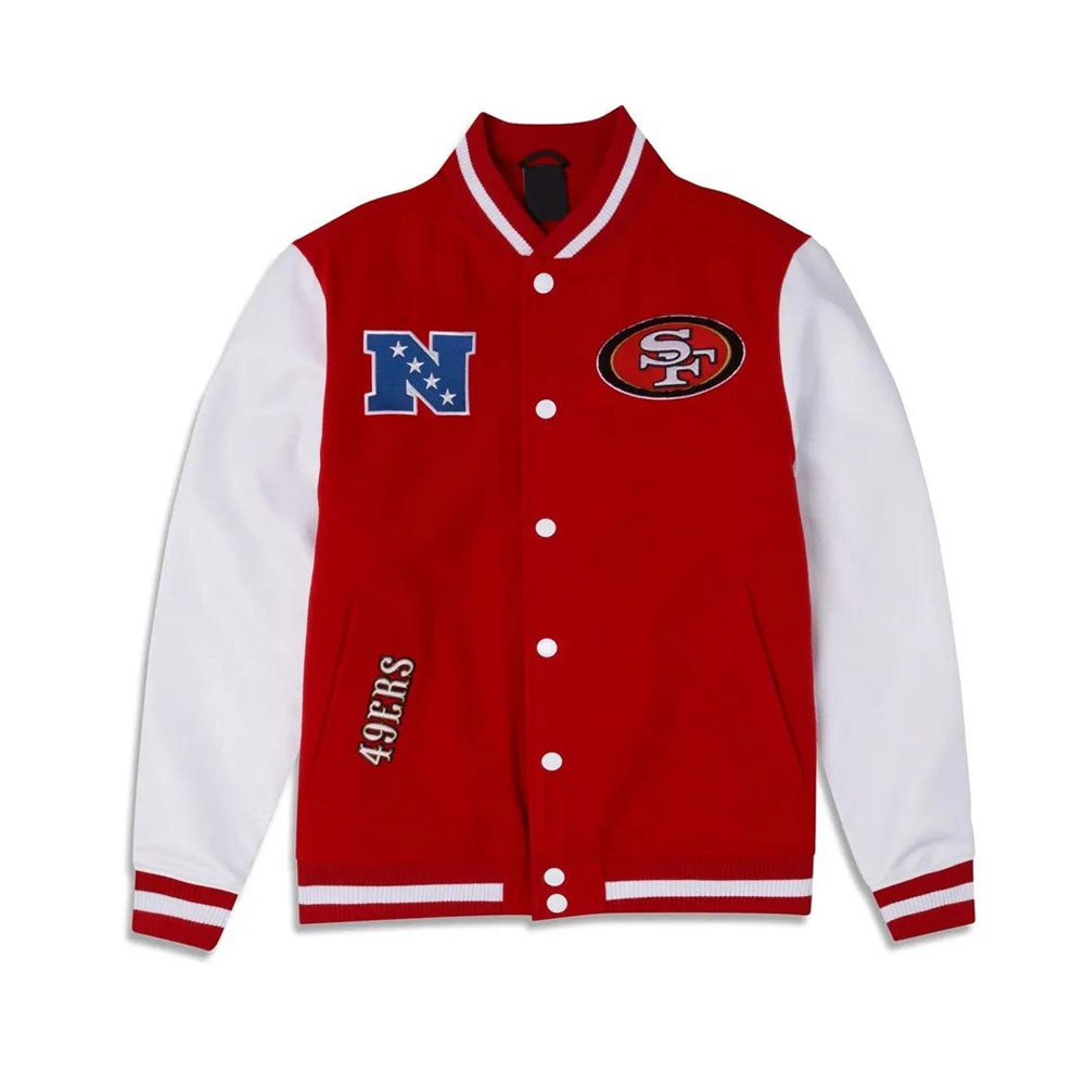 San Francisco Down Varsity Wool with Leather Sleeves Jacket