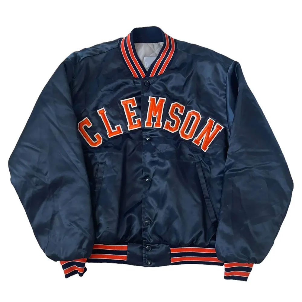 90’s Clemson Tigers Blue Bomber Satin Jacket