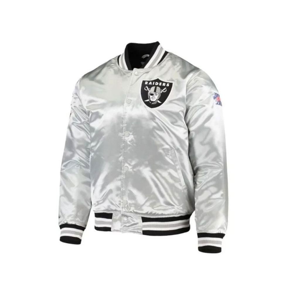 Los Angeles Las Vegas Raiders Satin Full-Snap Varsity Jacket – Silver