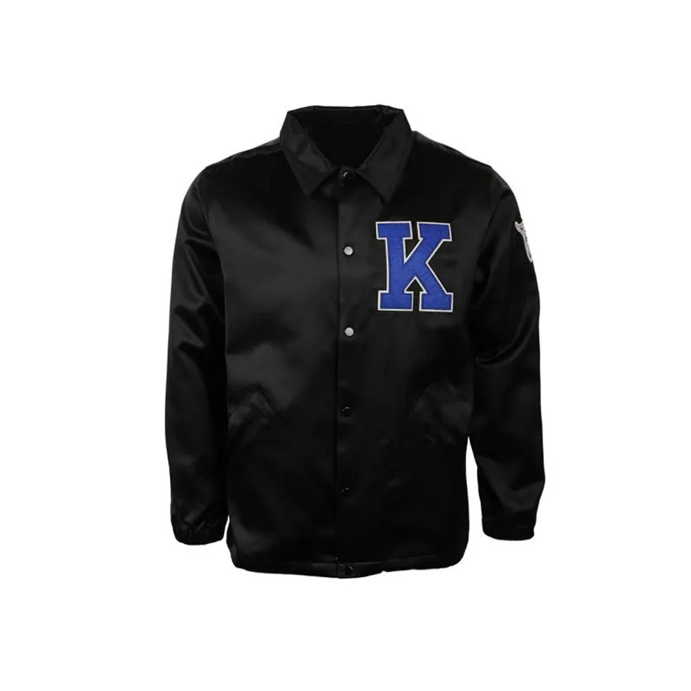 University of Kentucky Full-Snap Satin Black Windbreaker Bomber Jacket