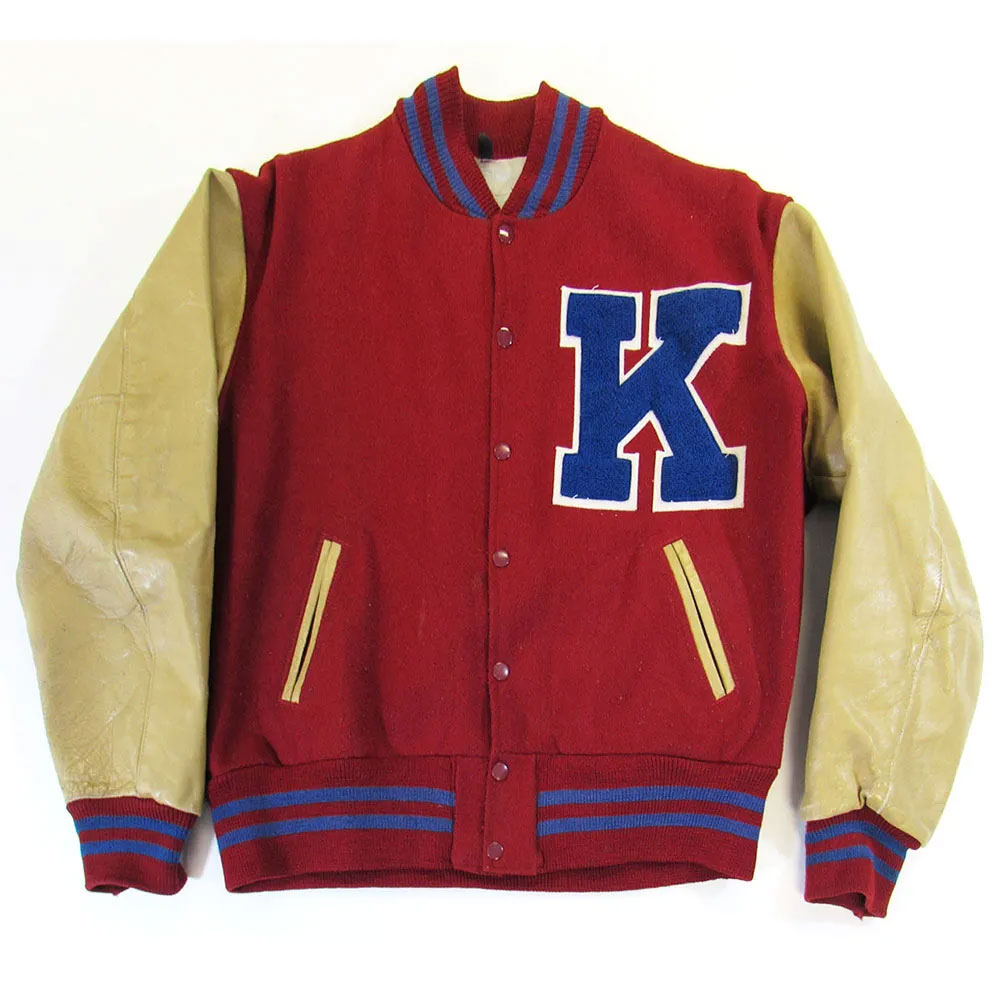 Kansas Jayhawks Red Wool/Leather Full-Snap Varsity Jacket