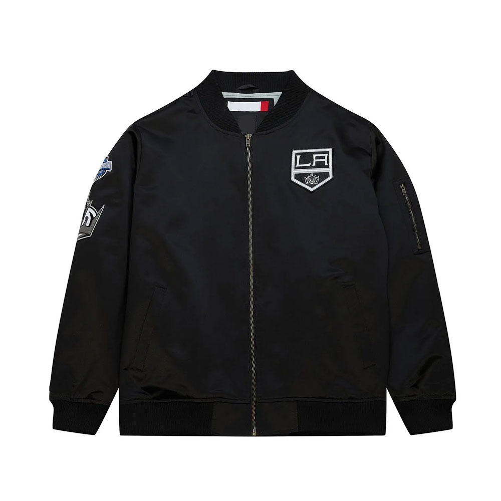 Current Logo Los Angeles LA Kings Black Full-Zip Bomber Lightweight Satin Jacket