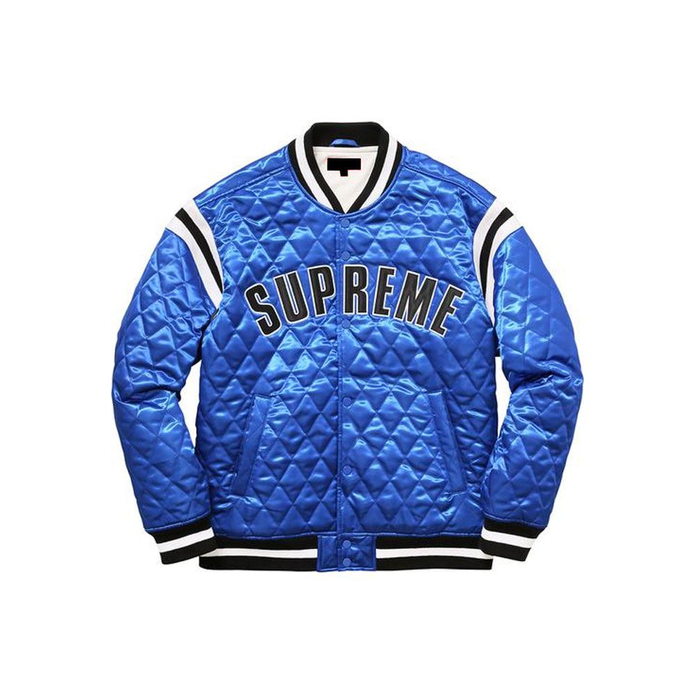 Supreme Diamond Quilted Bomber Varsity Blue Satin Jacket