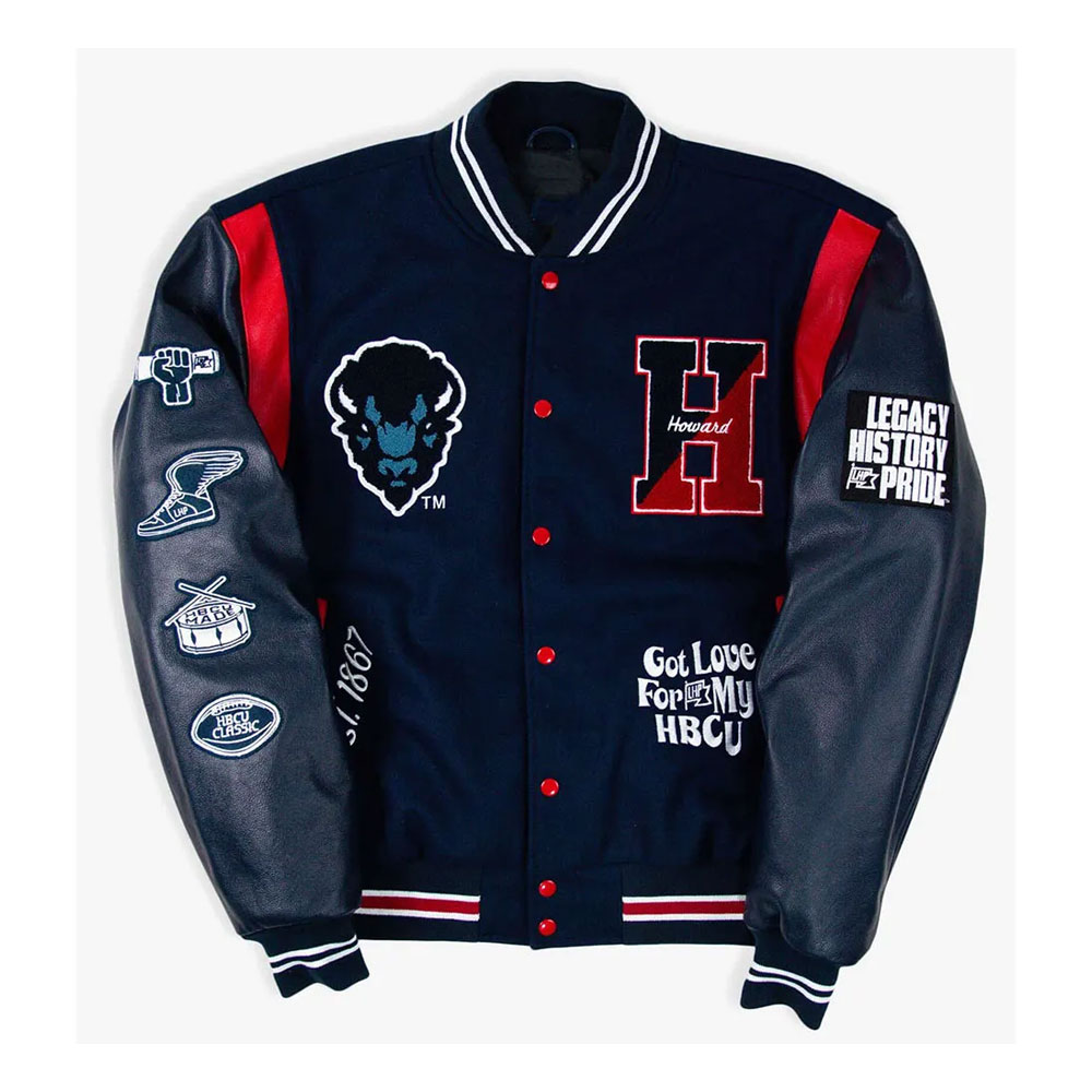 The Mecca Motto 3.0 Howard University Varsity Wool with Leather Sleeves Jacket