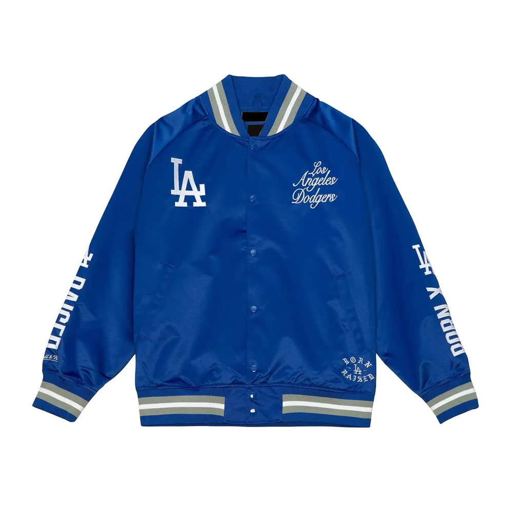 Born Raised LA Dodgers Post Season Blue Satin Bomber Jacket