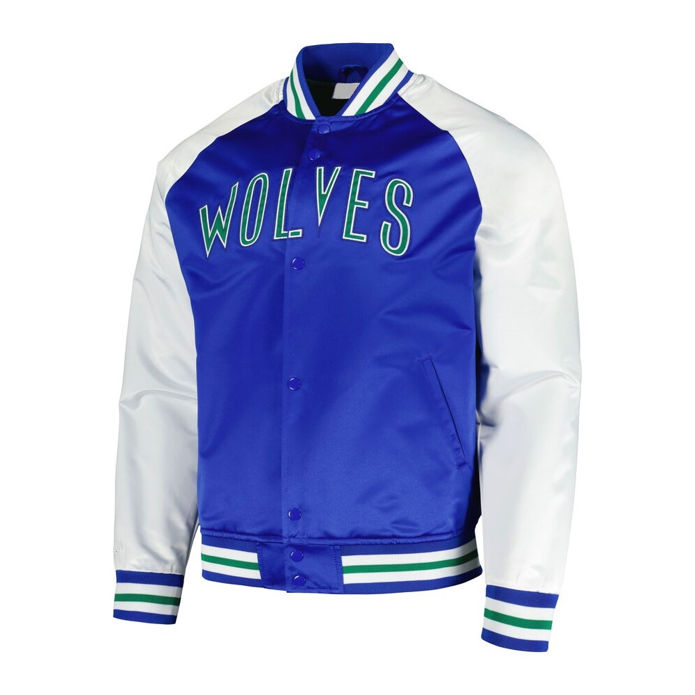 Blue & White Double Clutch Minnesota Timberwolves Satin Full-Snap Jacket