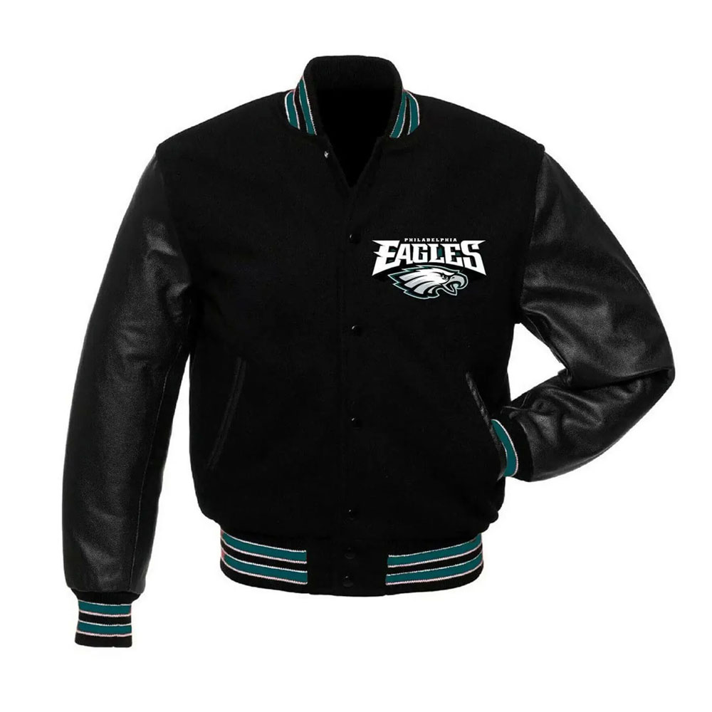 Philadelphia Eagles Black Wool and Leather Varsity Jacket