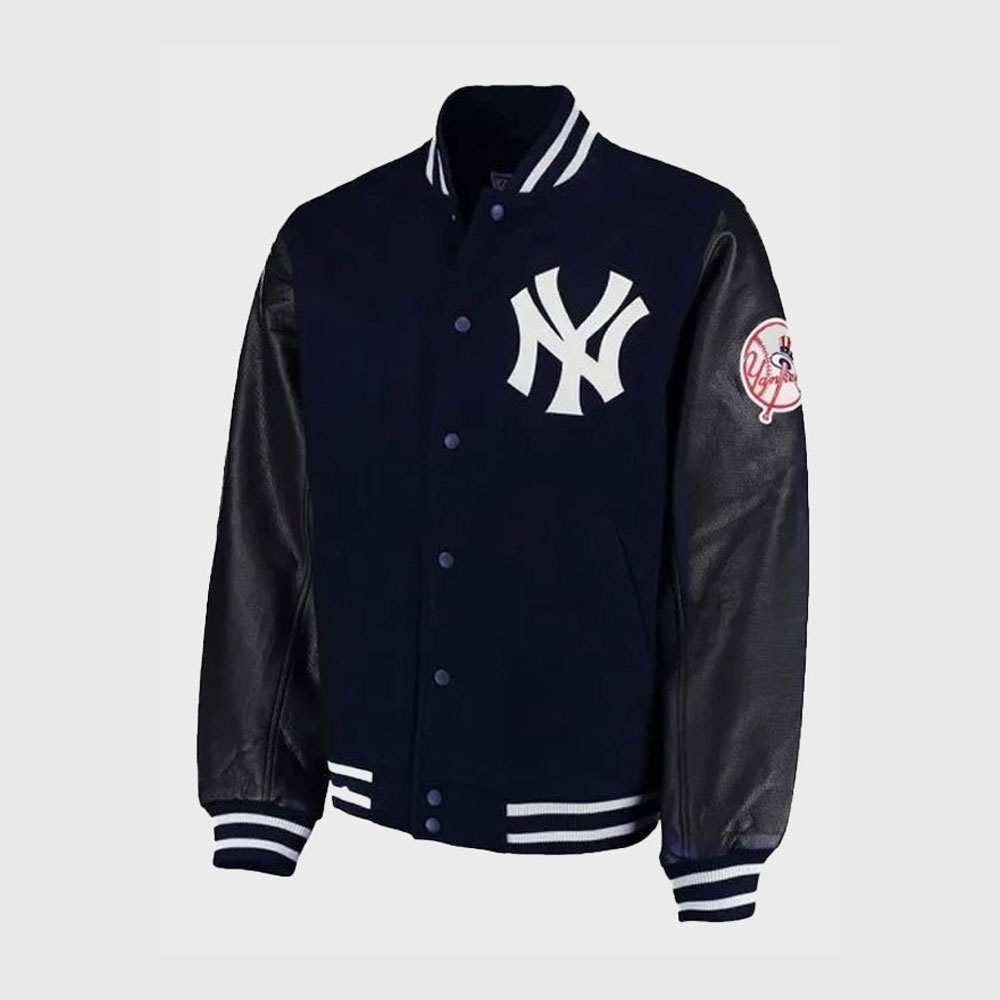 NY Yankees World Series Black Varsity Wool and Leather Sleeves Jacket
