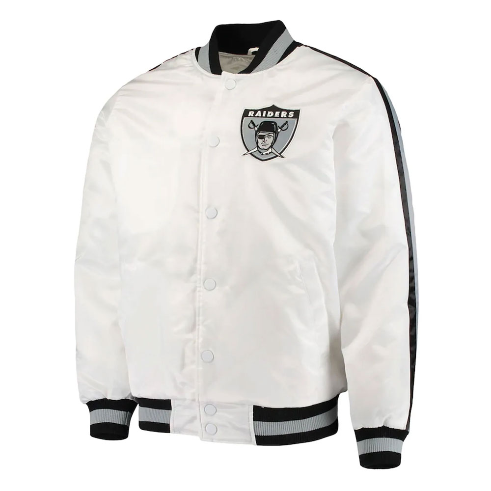 Las Vegas Raiders Midweight White Satin Jacket