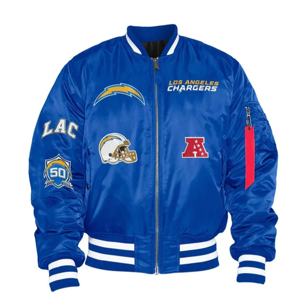 Los Angeles Chargers Royal Blue Bomber Satin Jacket