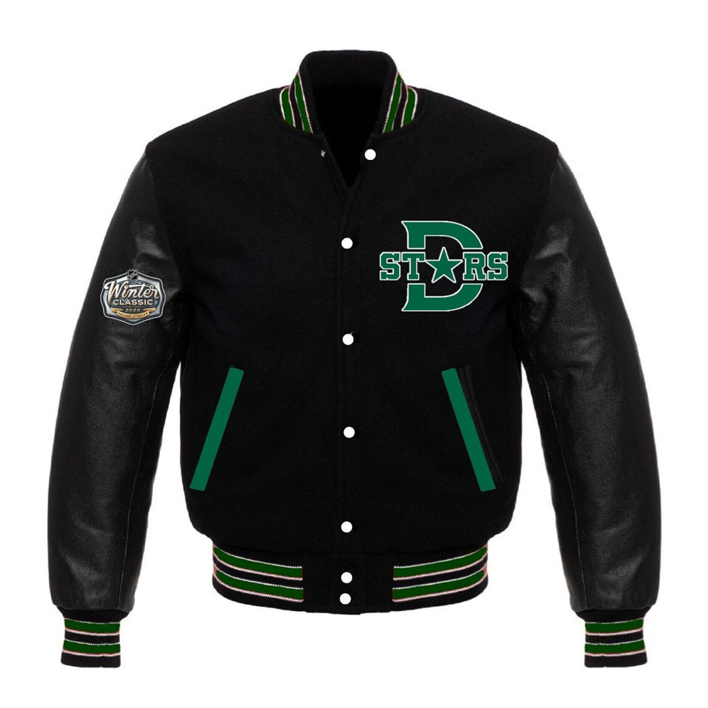 Dallas Stars Black Wool & Leather Sleeves Varsity Jacket