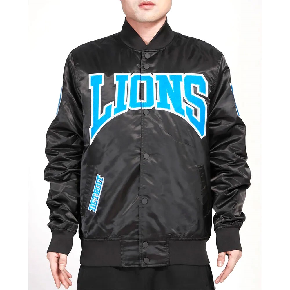Detroit Lions Crest Emblem Black Satin Jacket