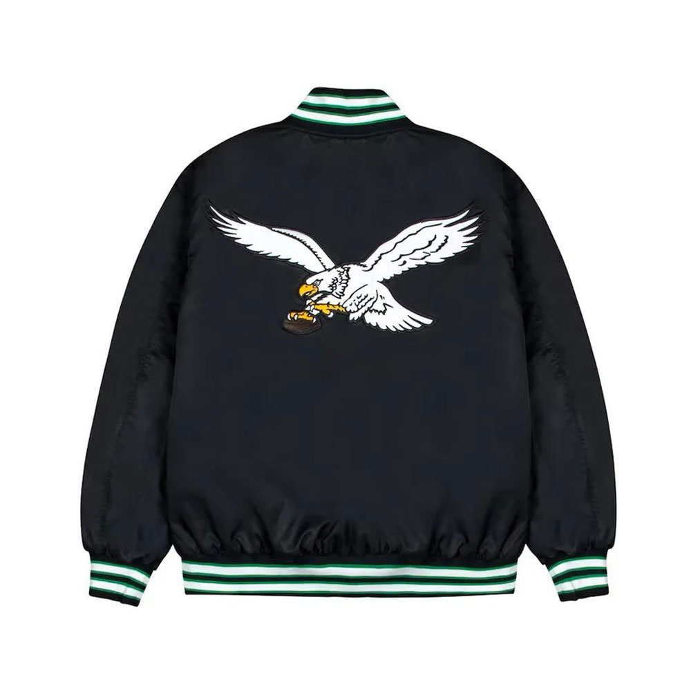 Philadelphia Eagles GOLF WANG Satin Full-Snap Bomber Varsity Jacket