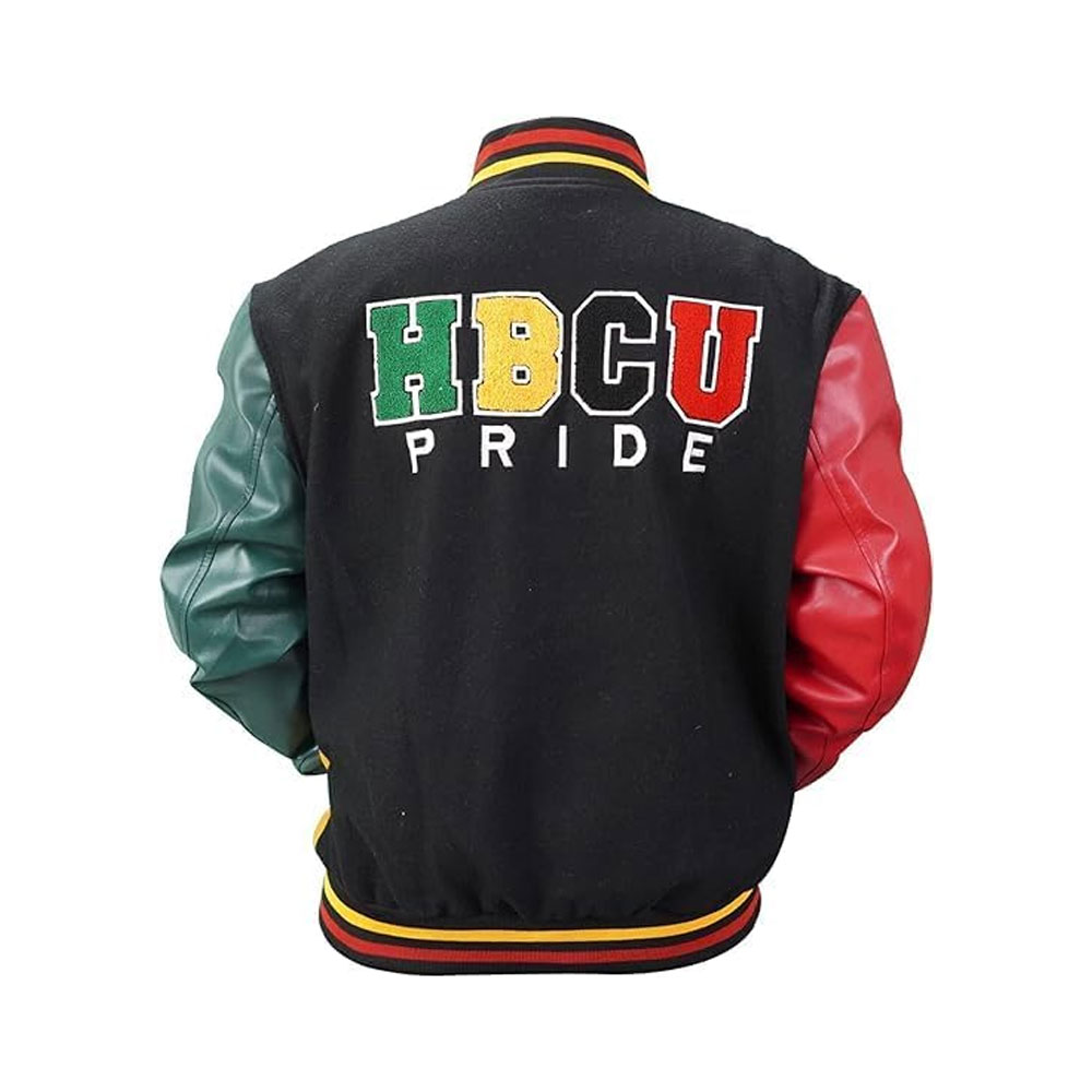 Hustle Man Tri Color Varsity Wool with Leather Sleeves Jacket