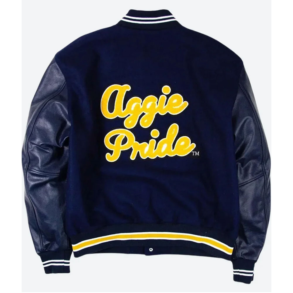 North Carolina A&T Motto 3.0 Aggie Pride Varsity Navy Blue Wool Leather Jacket