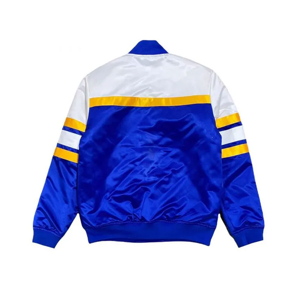 Los Angeles Rams Special Script Satin Varsity Bomber Jacket – Blue & White
