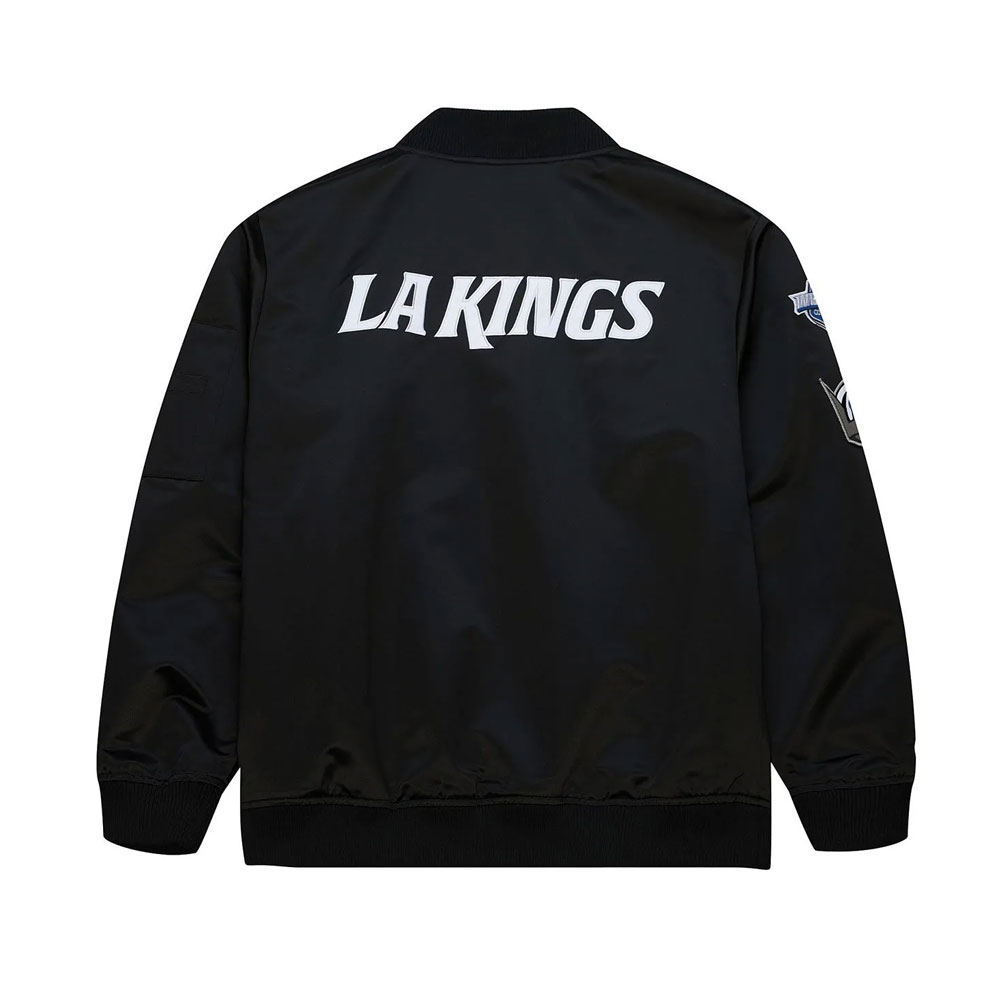 Current Logo Los Angeles LA Kings Black Full-Zip Bomber Lightweight Satin Jacket
