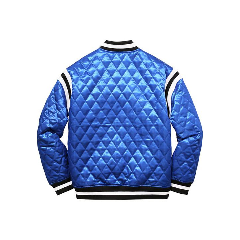 Supreme Diamond Quilted Bomber Varsity Blue Satin Jacket