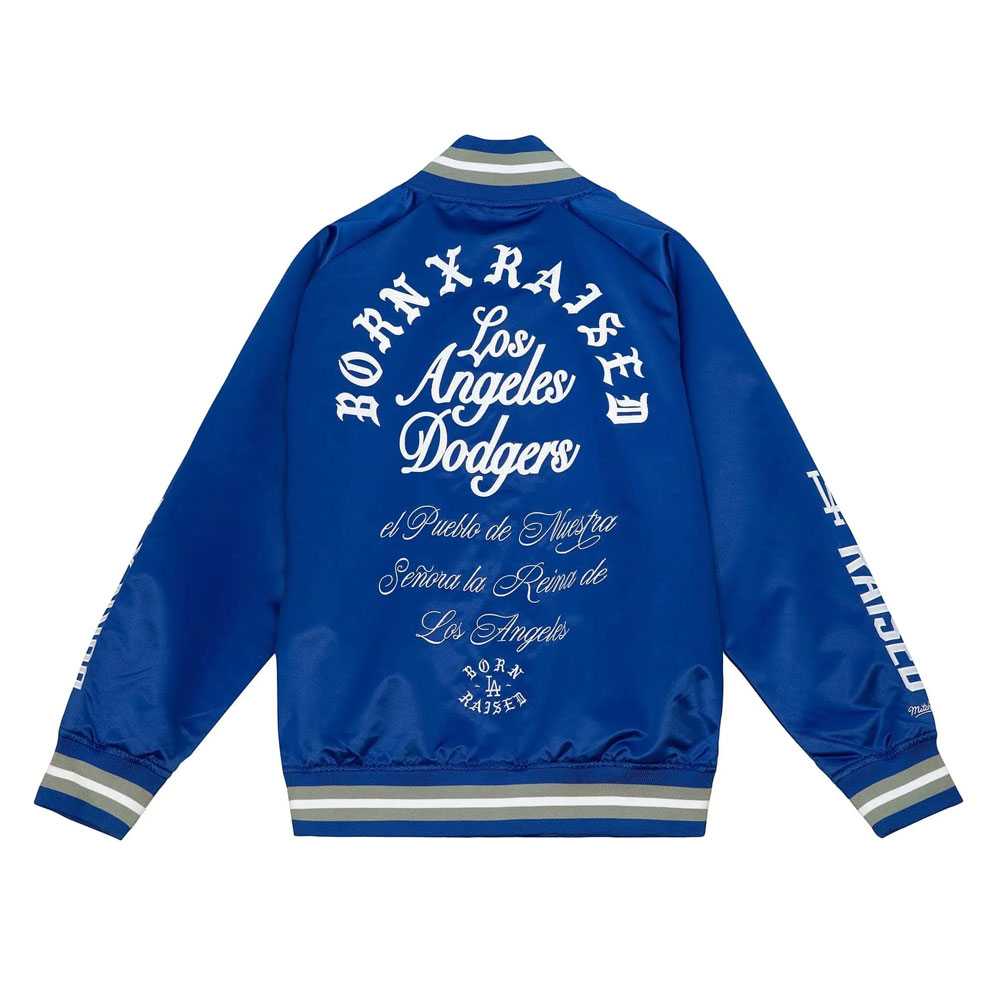 Born Raised LA Dodgers Post Season Blue Satin Bomber Jacket