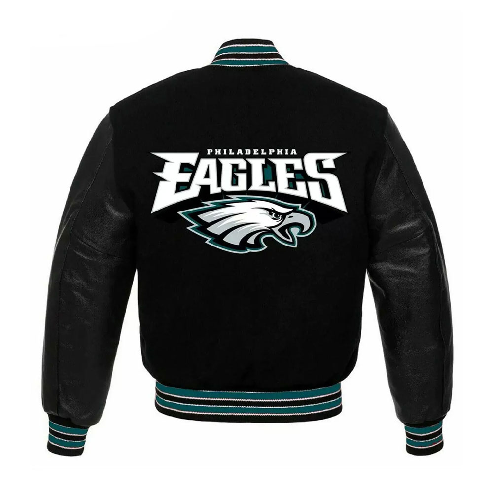 Philadelphia Eagles Black Wool and Leather Varsity Jacket