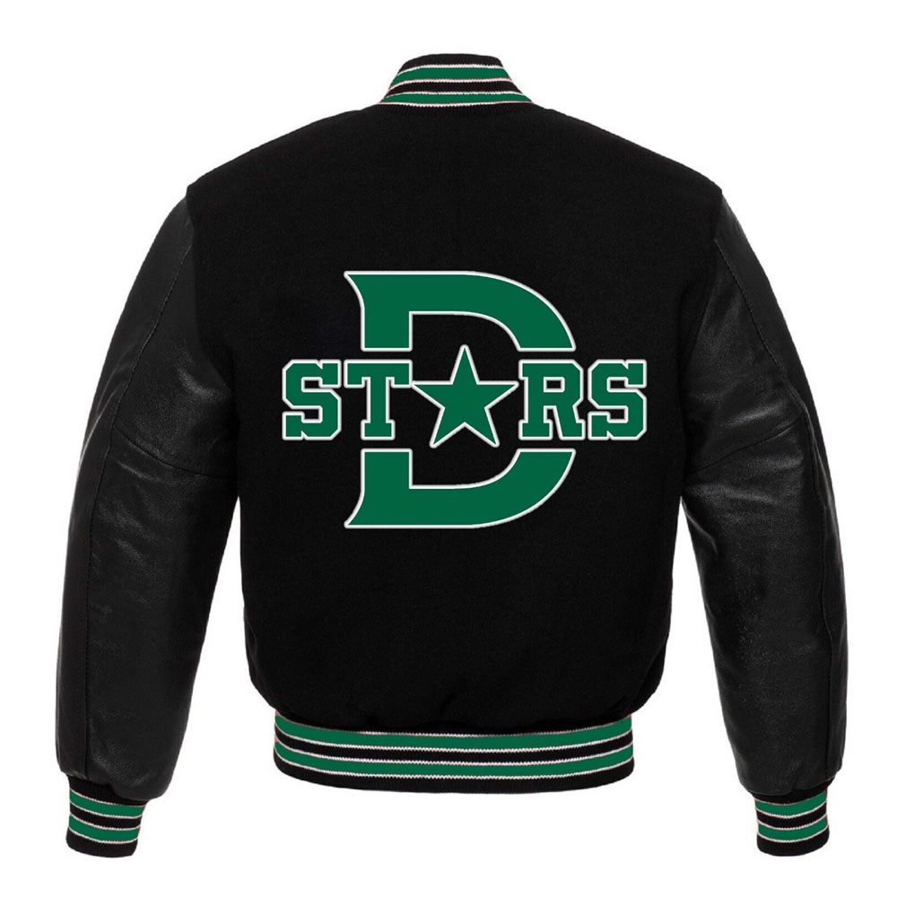 Dallas Stars Black Wool & Leather Sleeves Varsity Jacket