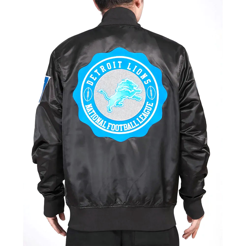Detroit Lions Crest Emblem Black Satin Jacket