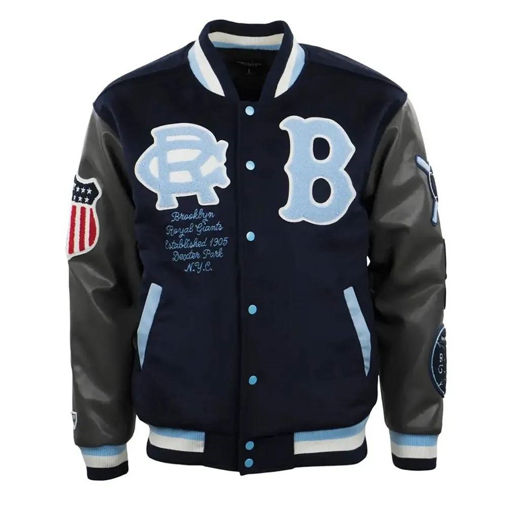 Brooklyn Royal Navy/Gray Giants Full-Snap Varsity Wool/Leather Jacket