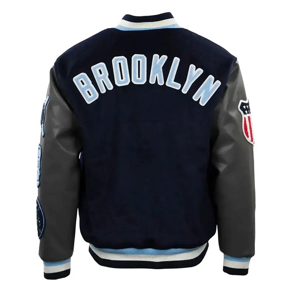 Brooklyn Royal Navy/Gray Giants Full-Snap Varsity Wool/Leather Jacket