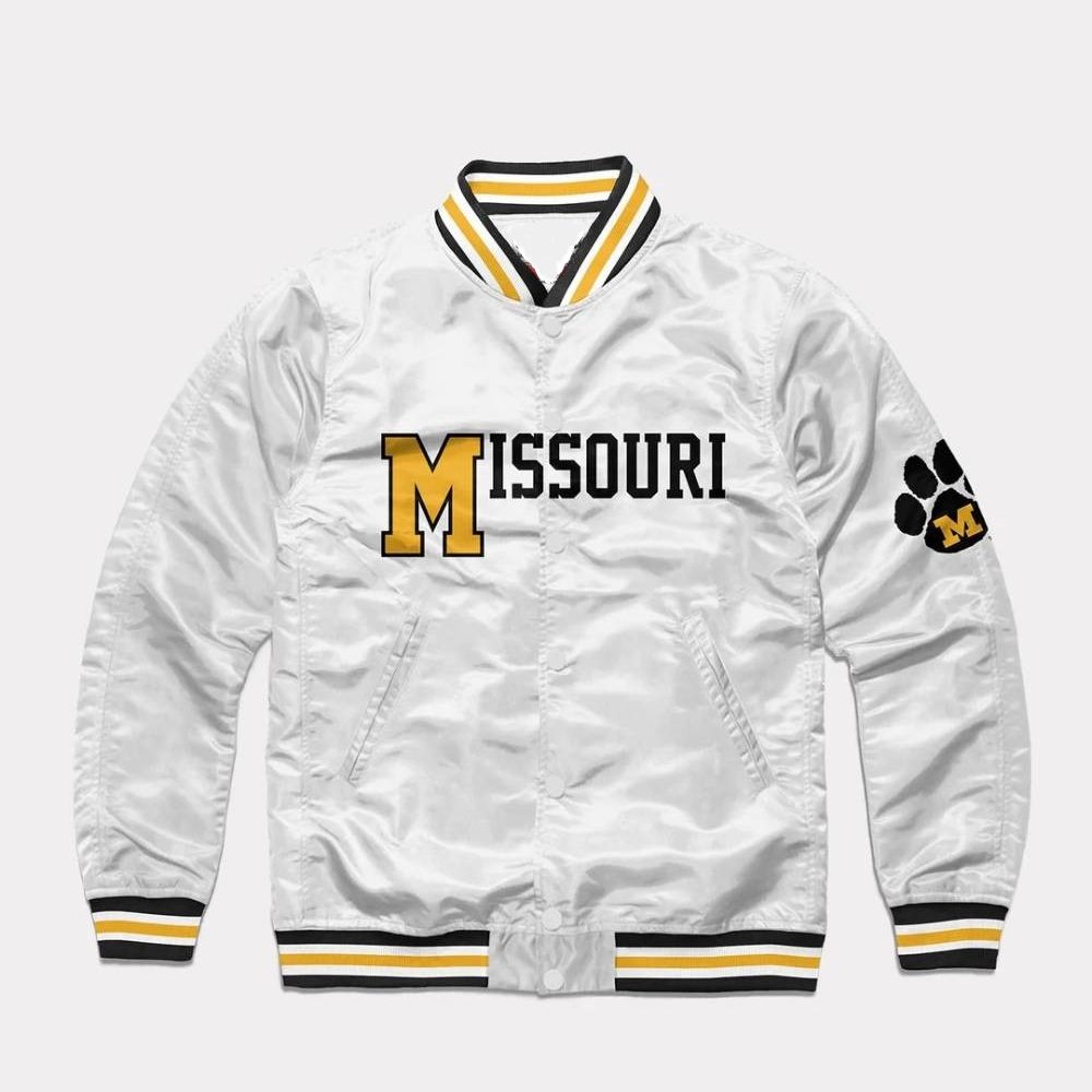 Missouri Tigers Paw Full-Snap Varsity White Satin Jacket