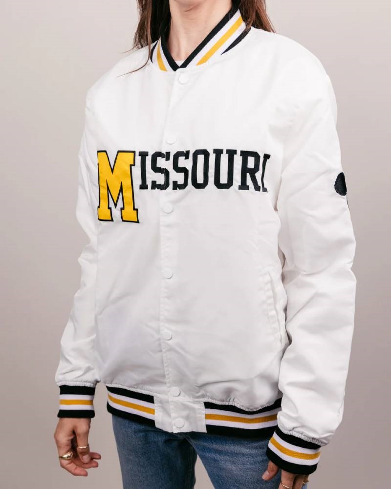 Missouri Tigers Paw Full-Snap Varsity White Satin Jacket