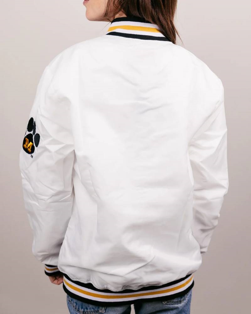 Missouri Tigers Paw Full-Snap Varsity White Satin Jacket - Image 4