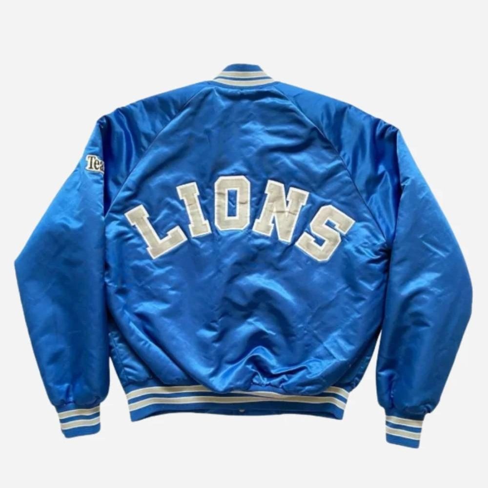 Detroit Lions 80s Satin Full-Snap Blue Bomber Jacket