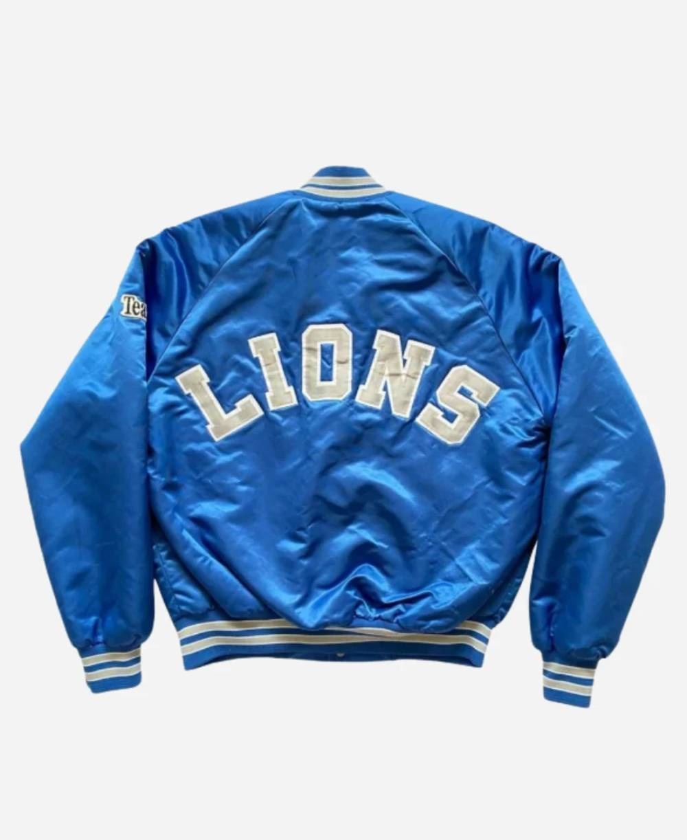Detroit Lions 80s Satin Full-Snap Blue Bomber Jacket - Image 2