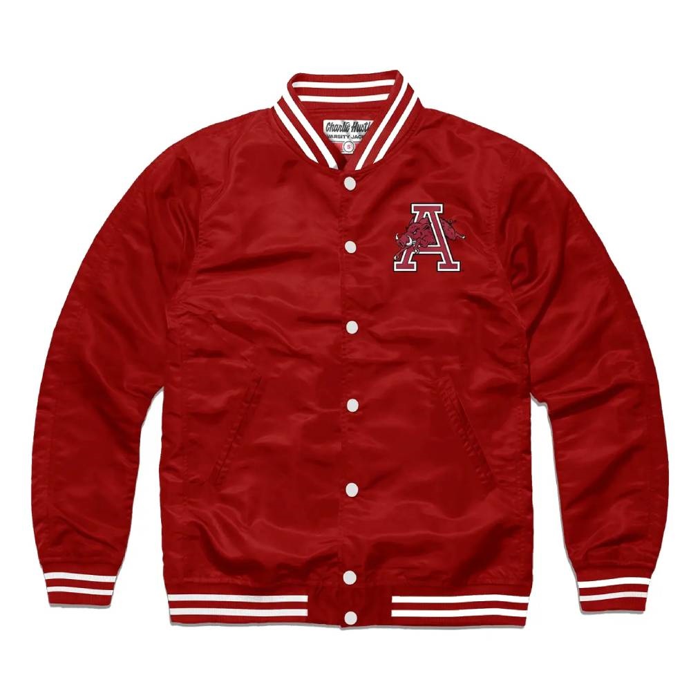 Script Arkansas Razorbacks Red Full-Snap Bomber Satin Jacket