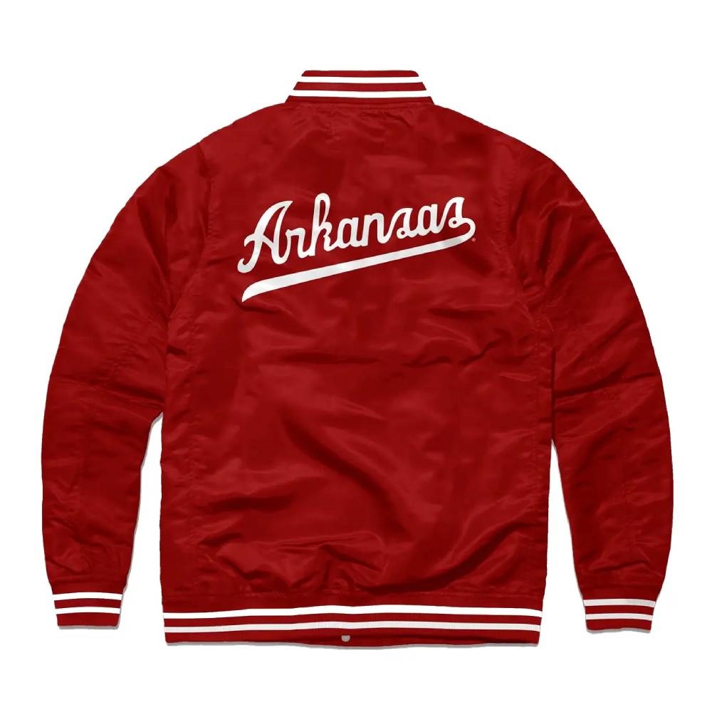 Script Arkansas Razorbacks Red Full-Snap Bomber Satin Jacket
