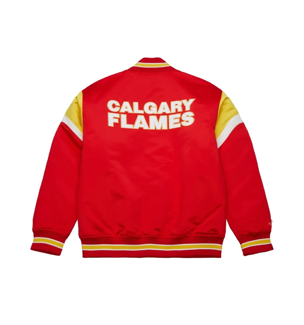 Calgary Flames Heavyweight Red Satin Bomber Jacket - Image 2