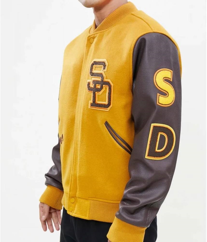 San Diego Padres Logo Full-Zip Varsity Wool/Leather Yellow Jacket