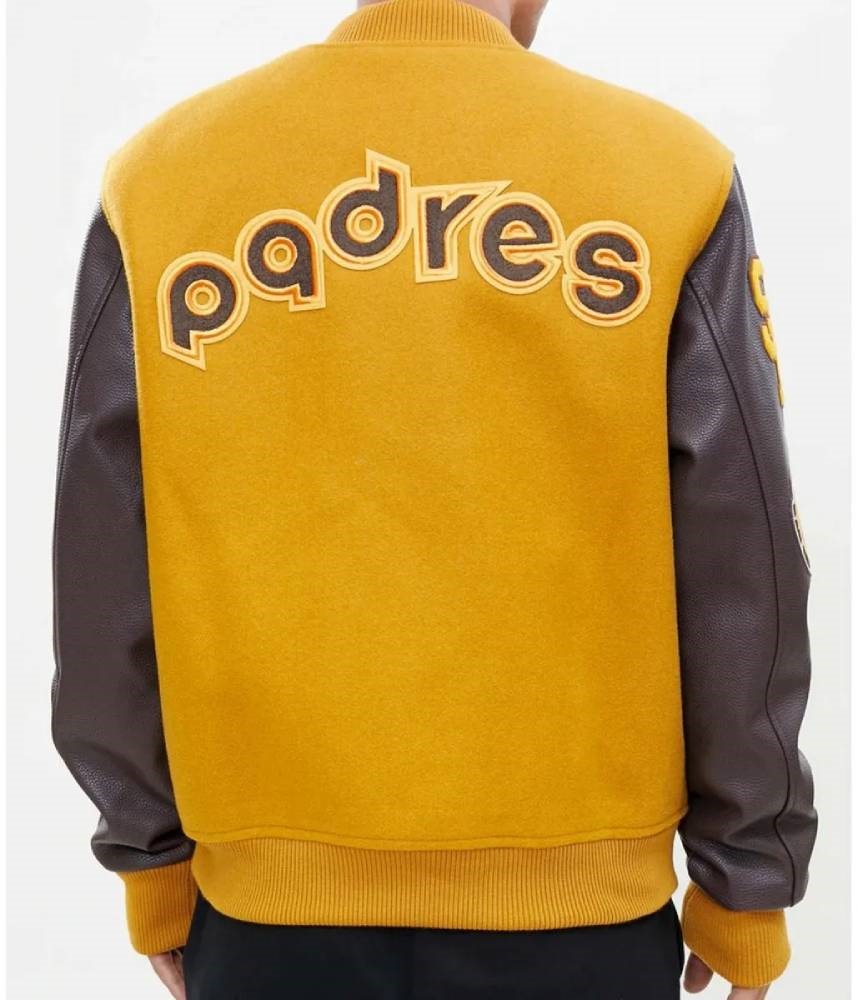 San Diego Padres Logo Full-Zip Varsity Wool/Leather Yellow Jacket - Image 4