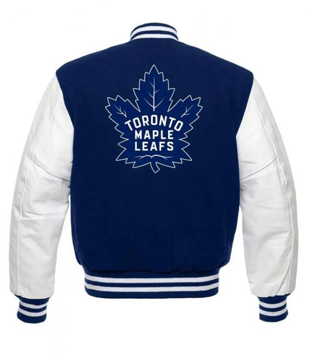 Toronto Maple Leafs NHL Letterman Blue and White Wool & Leather Sleeves Jacket - Image 3