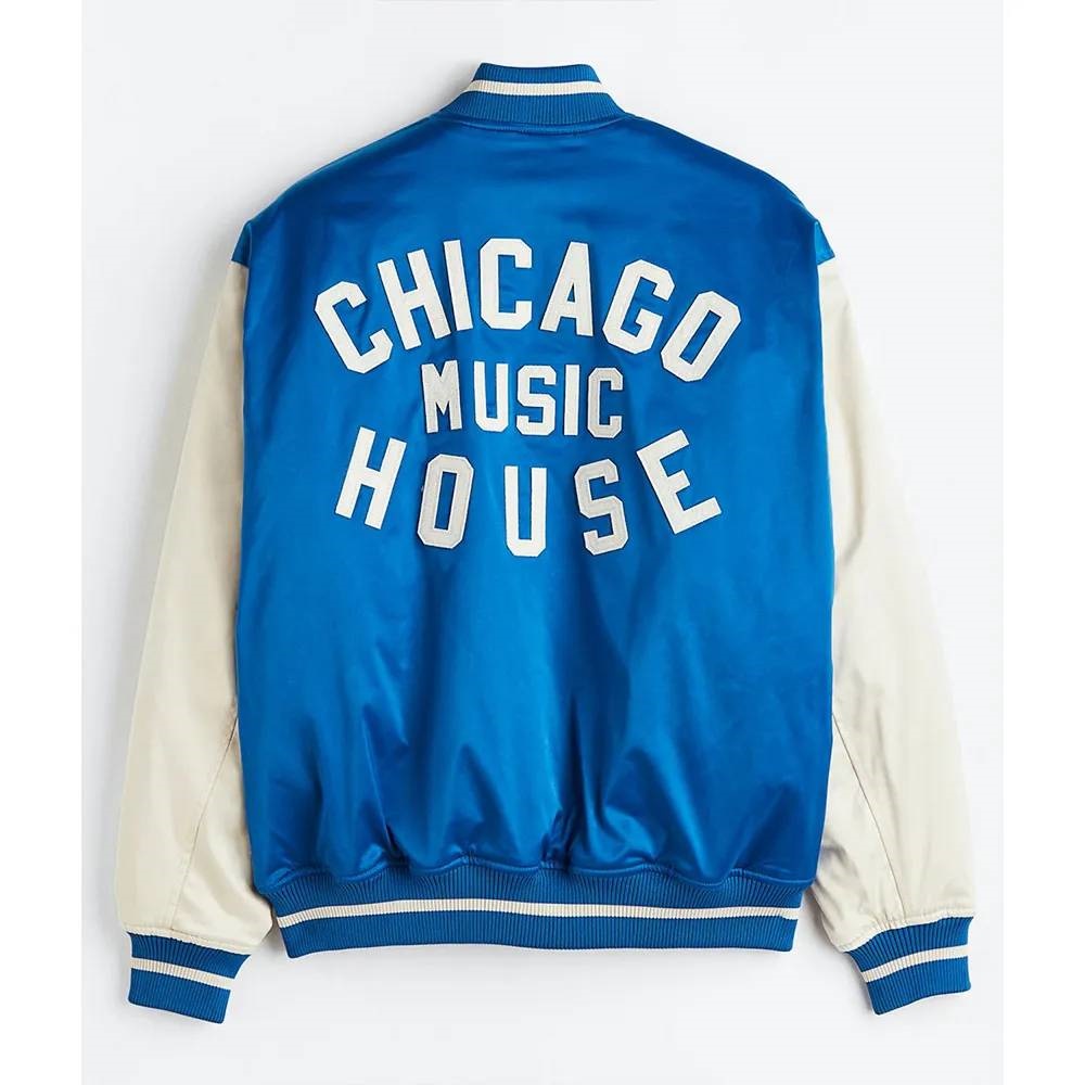 Chicago House Music Baseball Satin Bomber Blue White Jacket