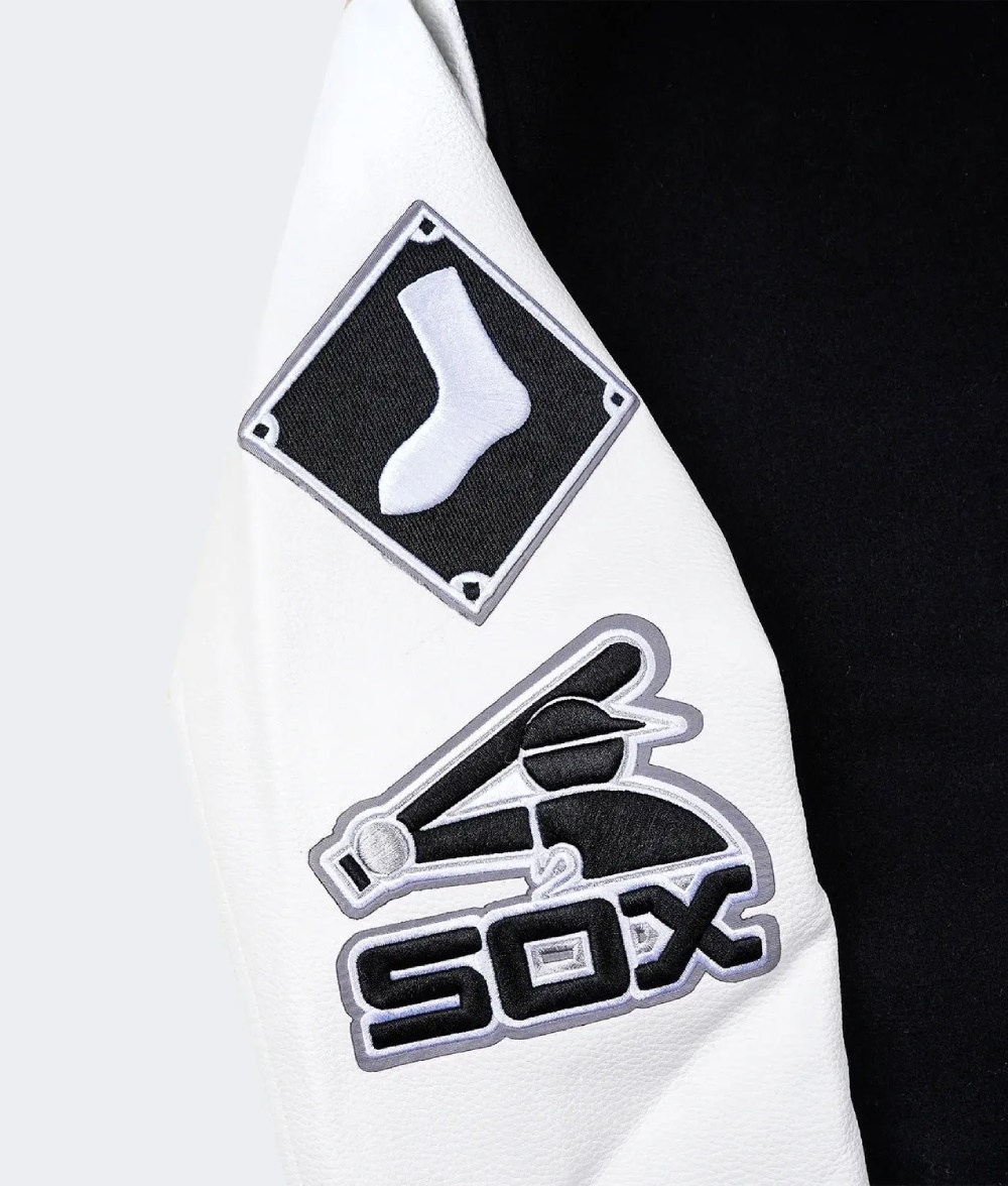 Chicago White Sox Black & White Varsity Letterman Wool Leather Jacket - Image 6