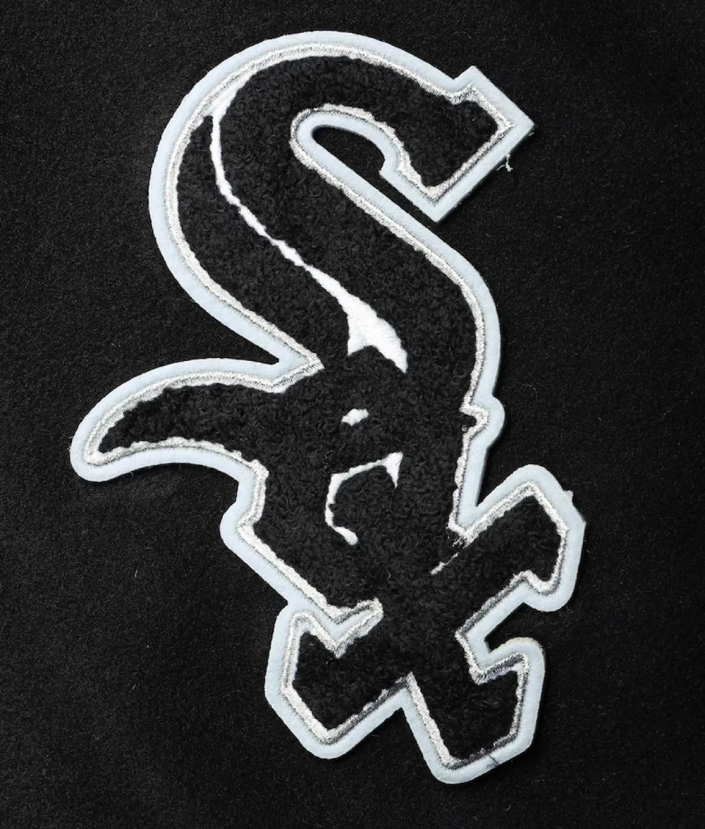 Chicago White Sox Black & White Varsity Letterman Wool Leather Jacket - Image 8