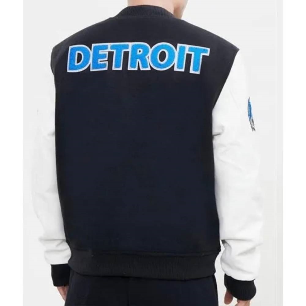 Detroit Lions Varsity Black & White Full-Snap Wool/Leather Letterman Jacket - Image 3