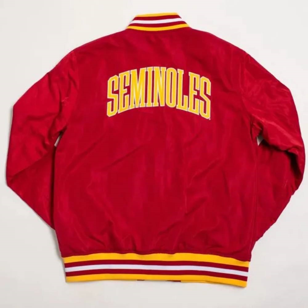 Florida State Seminoles Red Script Bomber Full-Snap Satin Jacket - Image 3
