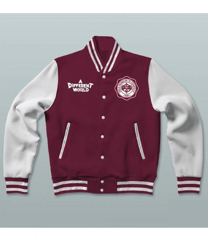A Different World Hillman College Maroon Varsity Letterman Wool/Leather Sleeves Jacket