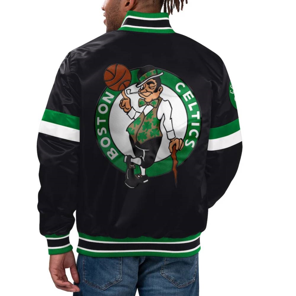 Boston Celtics Home Game Full-Snap Satin Black Bomber Jacket